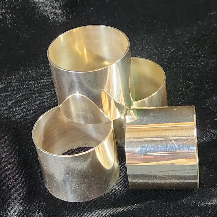 Danish Silver Napkin Holders Set of 4 Minimalist Round Marked Scandinavian Modern - Denmark