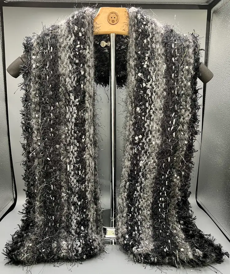 Made By Me Hand Knit Scarf Black, Grey And Silver