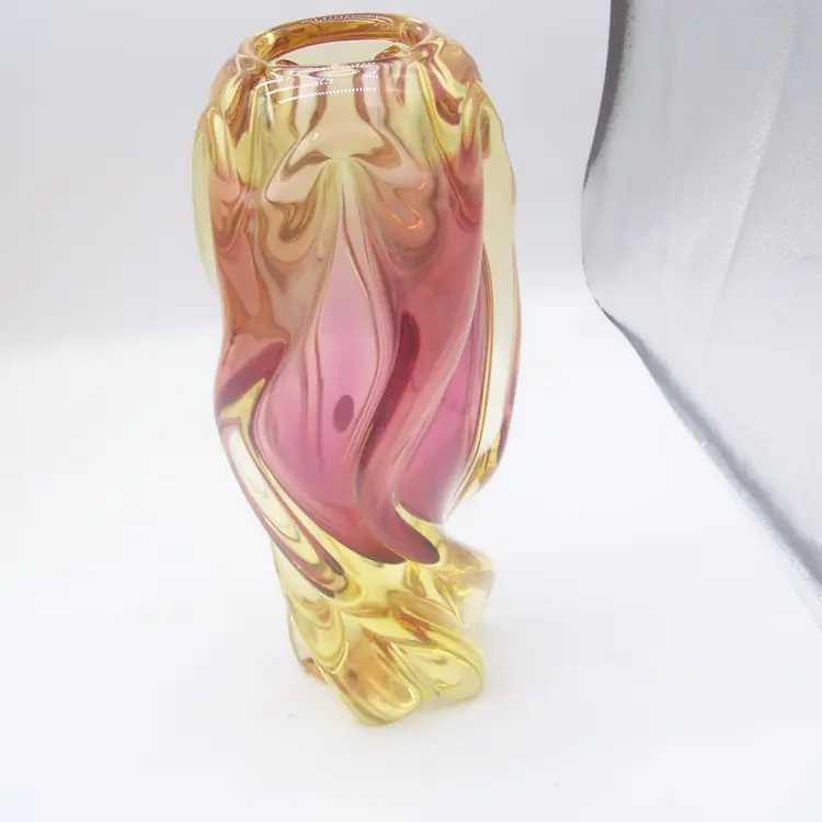 Vintage Bohemia Czech Republic Twisted Glass Vase 11.75" tall