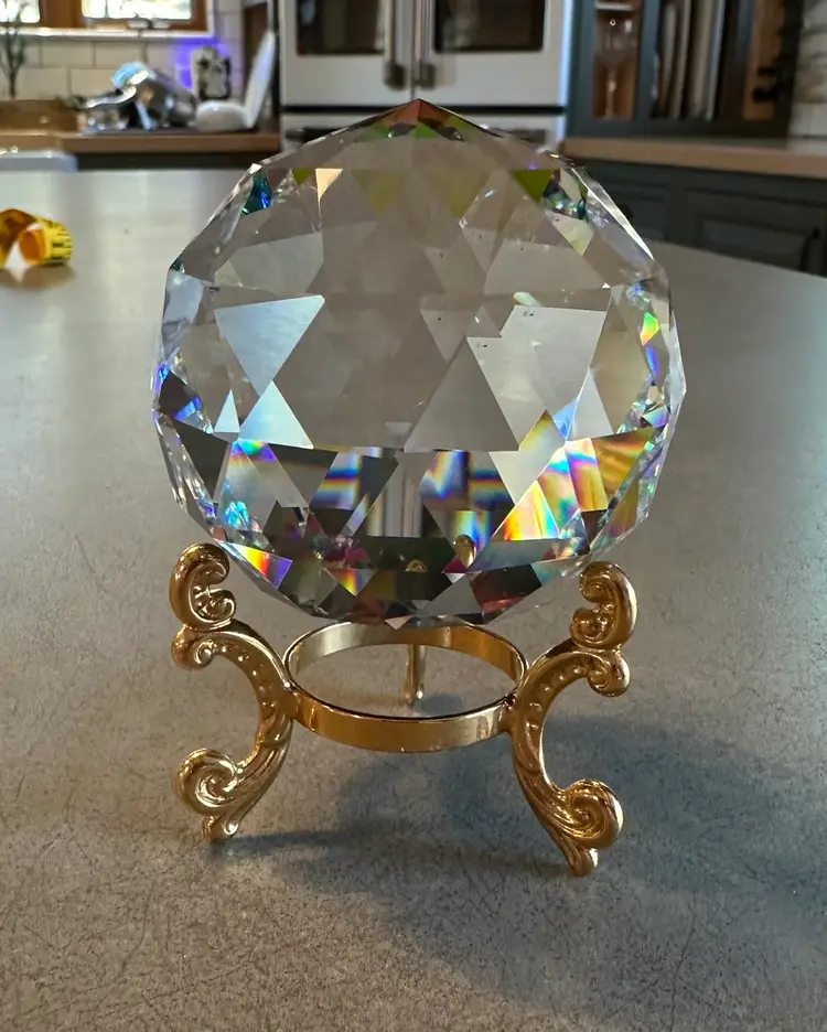 Swarovski Faceted Crystal Paperweight w/ Rainbow Color Stand Included