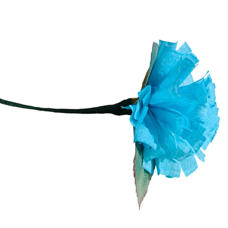 Vibrant Crepe Paper Flowers Made By Me Turquoise Blue Color Marigold Carnation Blossom 3.5-4” Diameter Blossom And 5.5-6” Tall Overall