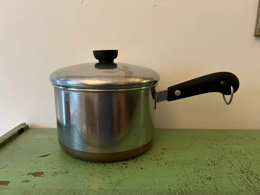 Revere Ware 1801 Copper Clad 3 Quart Stainless Steel Saucepan Copper Bottom with Lid, Vintage.