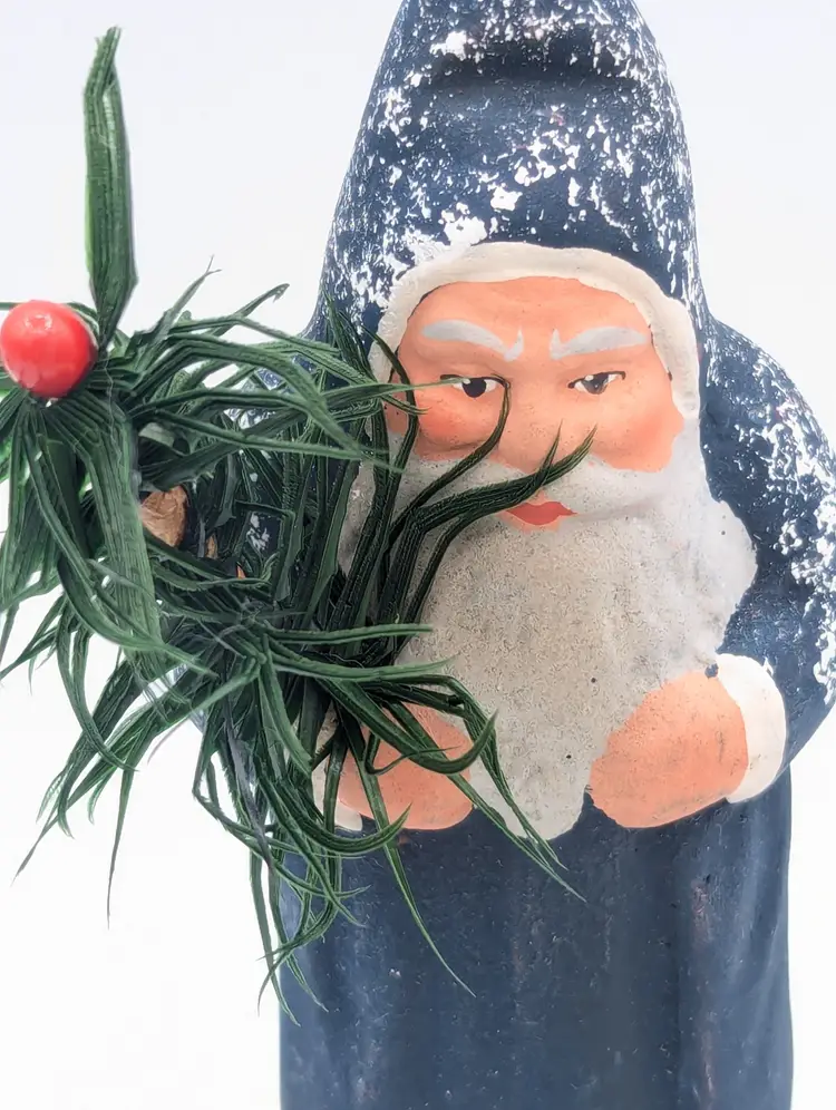 Ino Schaller Green Beaded Holly Leaf Santa German Paper Mache 6 inch