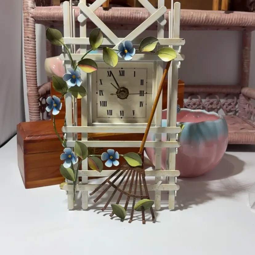 10” Tall Spring Florals Fence Clock