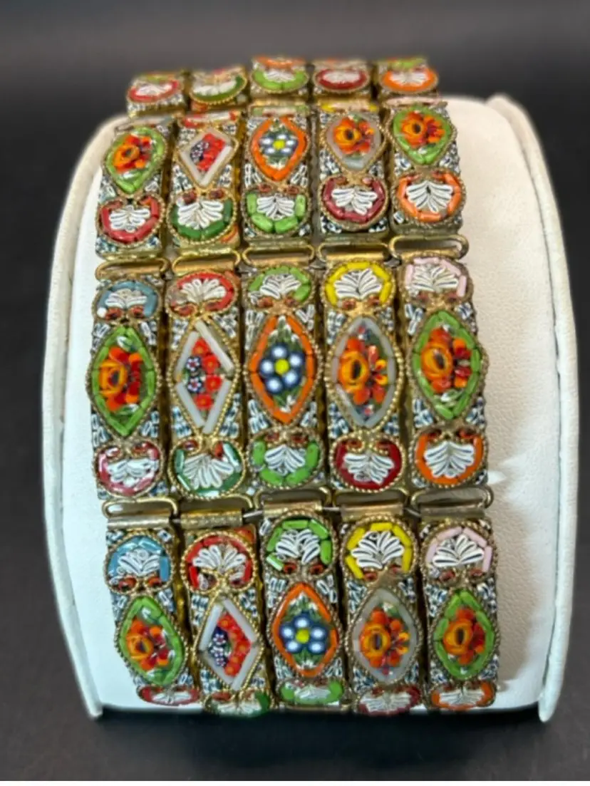 EXTREMELY RARE Amazing Italian 5 (Five) Panel Wide Micro Mosaic Bracelet Read Description