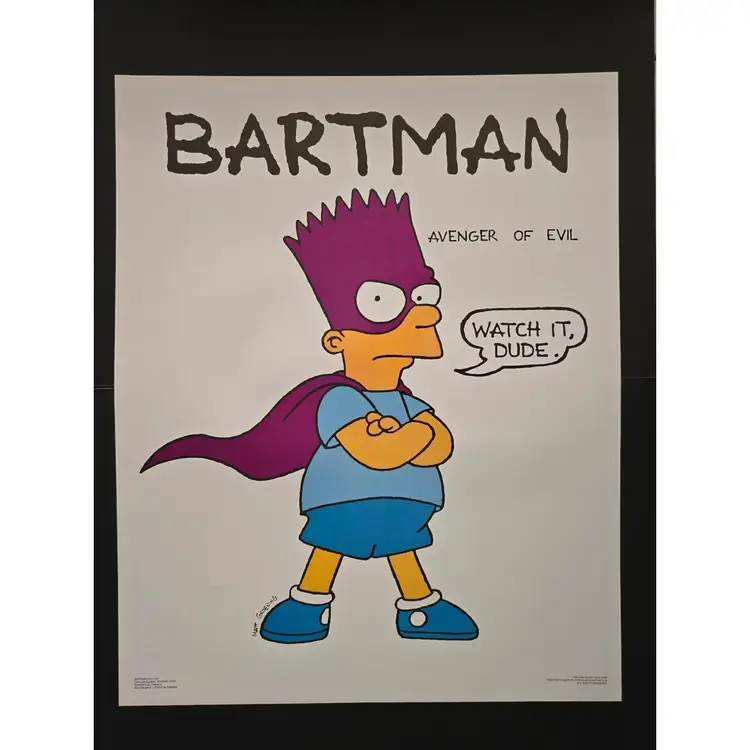16 x 20 In, Original  Vintage 1990 "BART, WATCH IT, DUDE" Simpsons Poster, Rare & Very Collectible