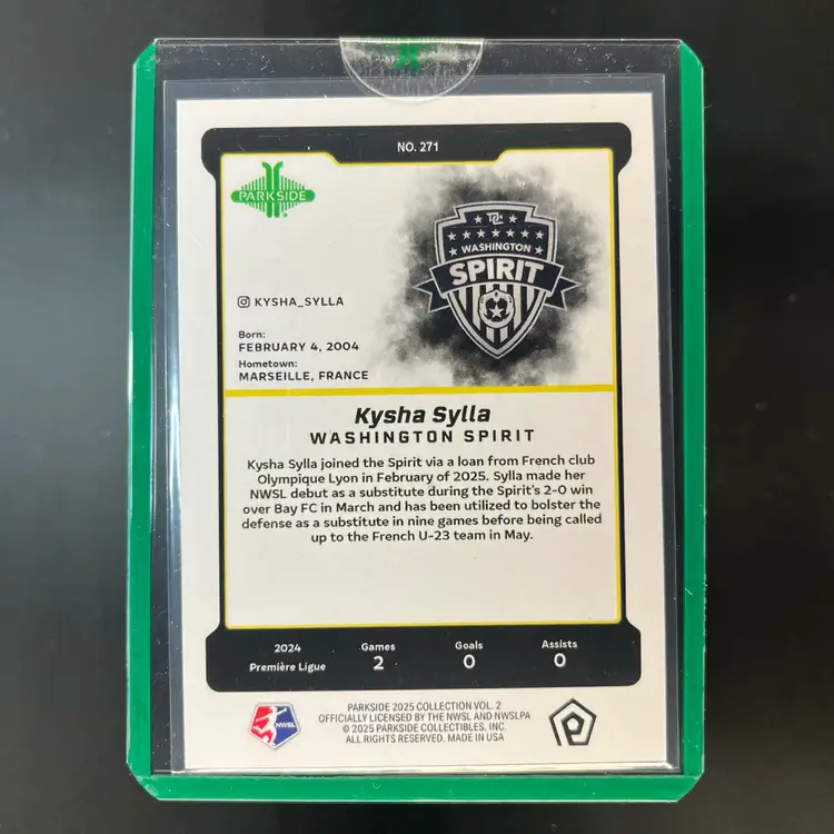 Kysha Sylla 2024 Parkside NWSL Vol 2 Black Onyx /2 Soccer Card