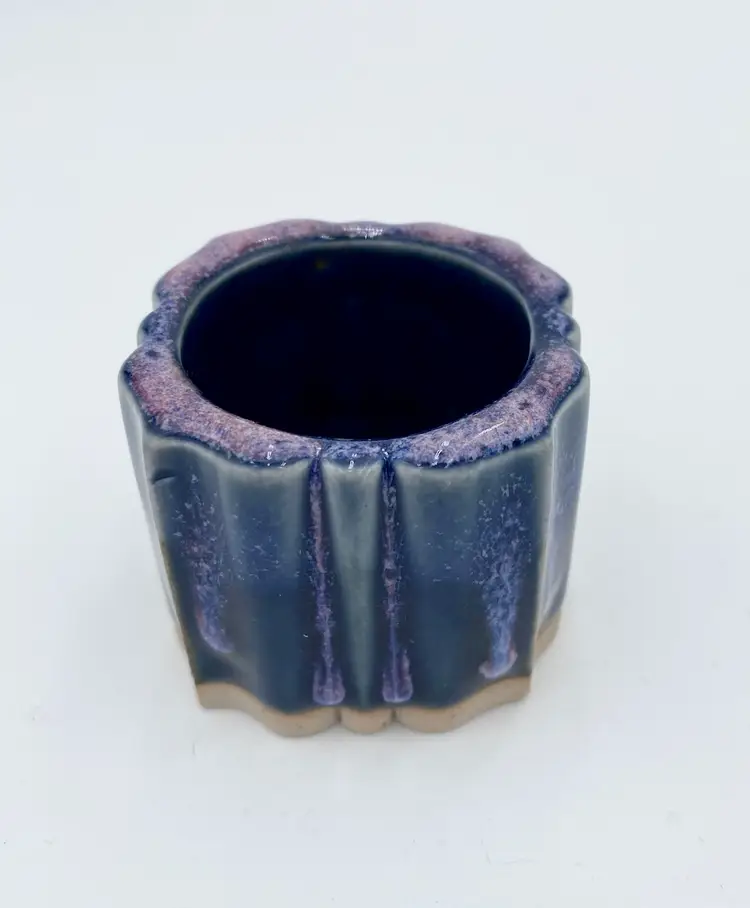 Vintage Bay Pottery Purple & Blue Drip Glaze Votive Tealight Candle Holder, 2"