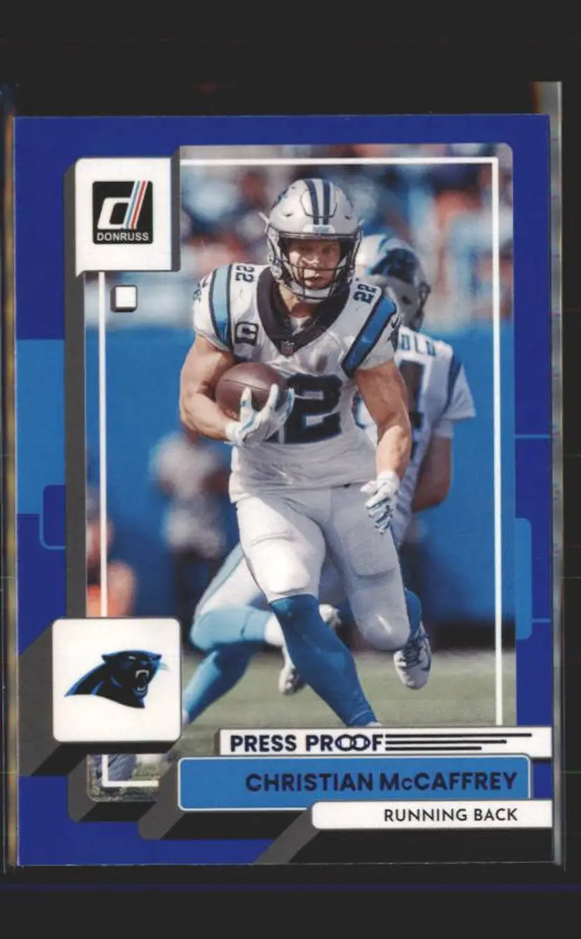 2022 Donruss #237 Christian McCaffrey Blue Press Proof - (139) - Carolina Panthers