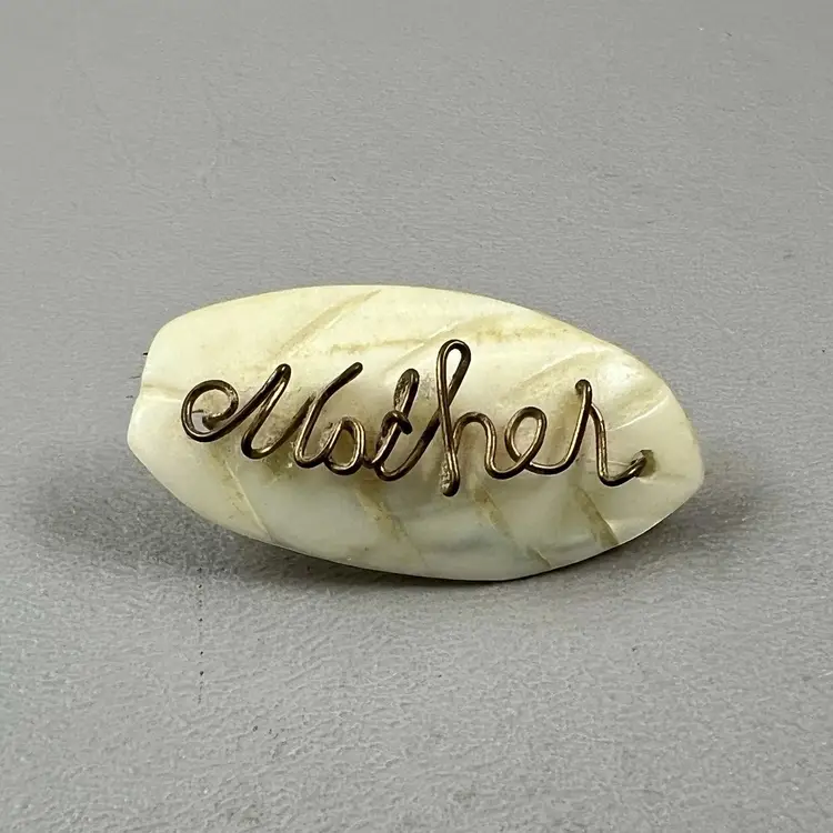 Vintage Mother Of Pearl " Mother " 1.5" Brooch Pin Costume Jewelry Accessory