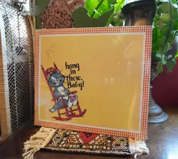 1970s Hang in There Baby Cat Cork Memo Board | 1970s Cat Wall Decor | 70s Novelty Office Decor |