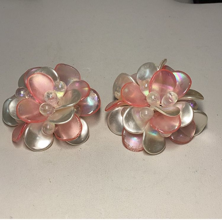 Pink Flower Clipon Earrings - 1 1/2” - Lightweight
