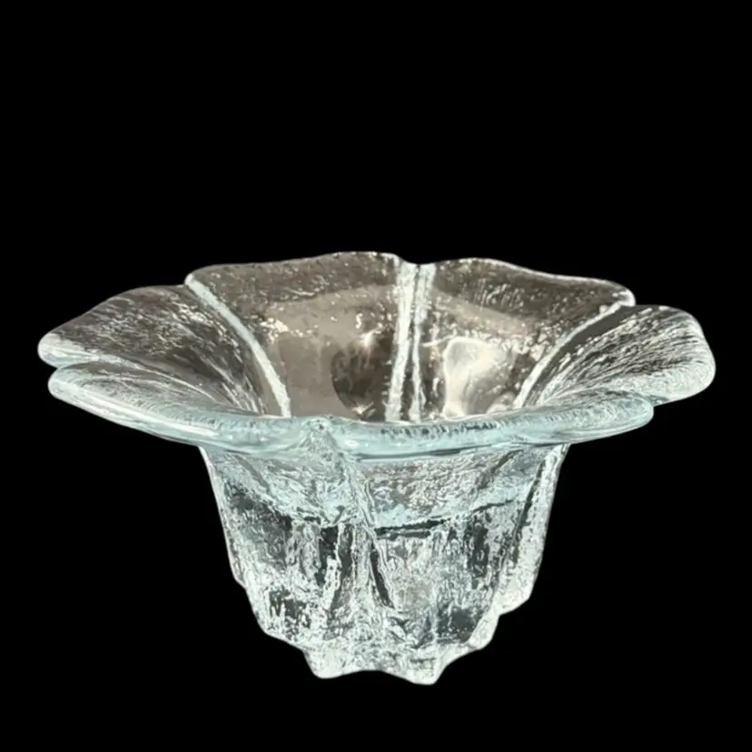 Blenko Candle Holder Textured Ice Blue Pedal Shaped 6β x 3.25β Glows! * Read*