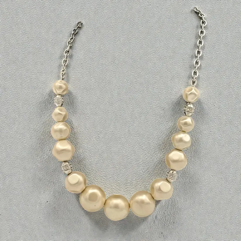 Lia Sophia Symphony Faux Pearl Silvertone Crystals Graduated Necklace