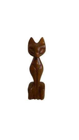 Vintage Carved Wooden Cat Sculpture Mid Century Modern Brown 6”