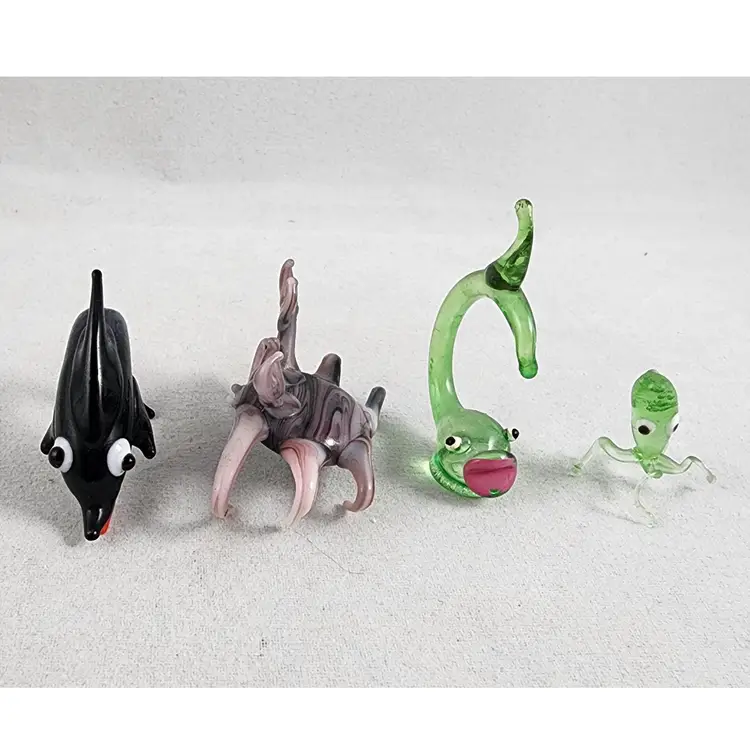 Lampwork Art Glass Fish Whale Crab Octopus Miniature Figurines - Set of 4