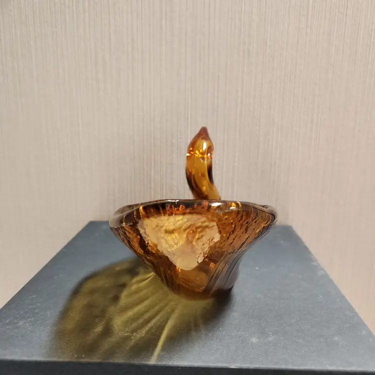 Vintage Swan Candy Dish Amber Art Glass MCM Trinket Dish