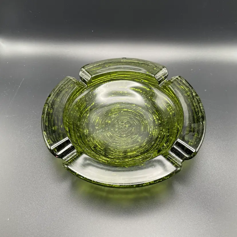 Anchor Hocking Soren Green Art Glass Ashtray Trinket Dish