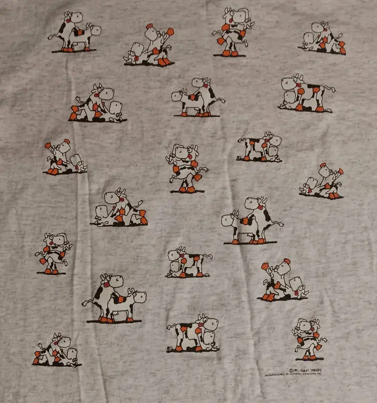 Vintage single stitch t-shirt Deadstock Cows Having Fun All Over Print cartoon