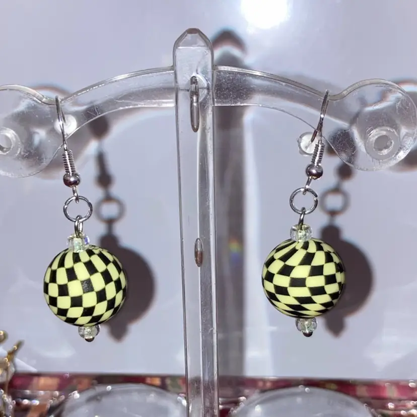 925 Stamped Sterling Silver Fish Hooks! Acid Tested! Made By Me! 1 3/4” Drop! Black And Yellow!