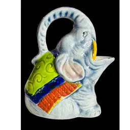 Vintage Ceramic Trunk Up Elephants - Made In Taiwan - About 2.25”x 2.5”