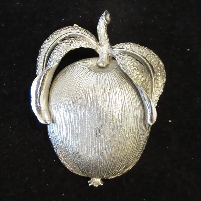 Vintage Sarah Coventry "Adam's Delight" Brushed Silver Tone Metal Brooch Pin - Signed 1961, 2.25 Inches Tall