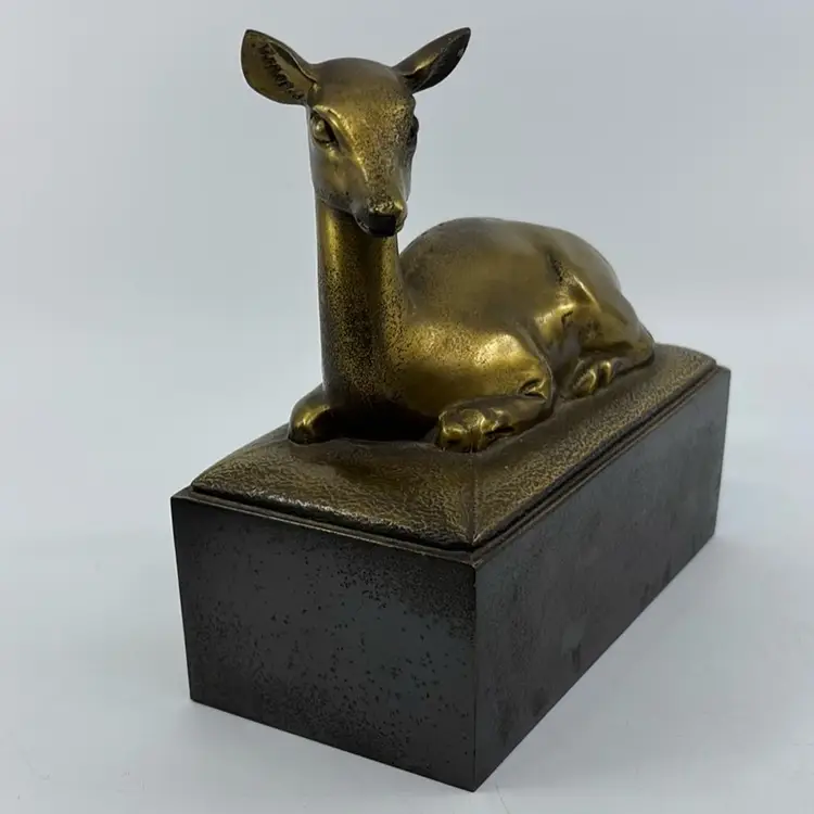 Art Deco Brass Laying Deer Bookend 6x3 6H