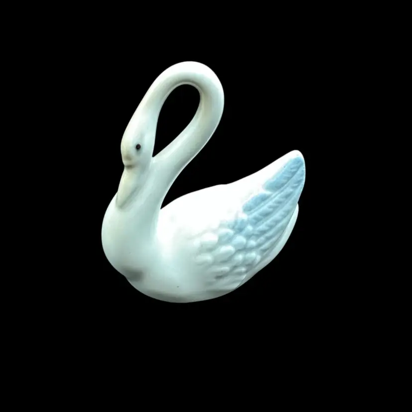 Spanish Porcelain Hand Painted Swan, Original Sticker, 3”T 2.75”L 1.75”D