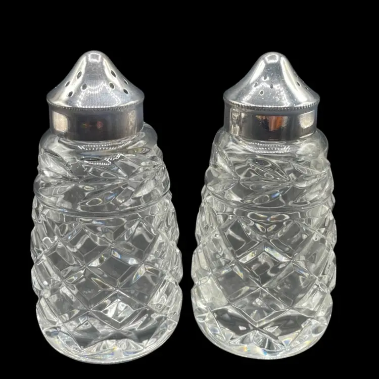 Waterford crystal salt/ pepper shakers Glandore pattern set 2 EPNS silver tops