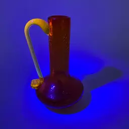 Orange Crackle Glass Long Neck Pitcher UV Glows