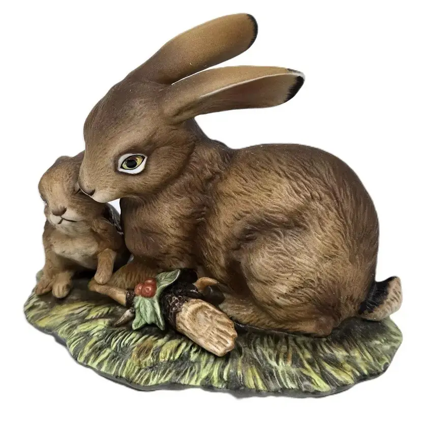 Homco Masterpiece Porcelain Mother Rabbit and Baby Figurine, Mexico