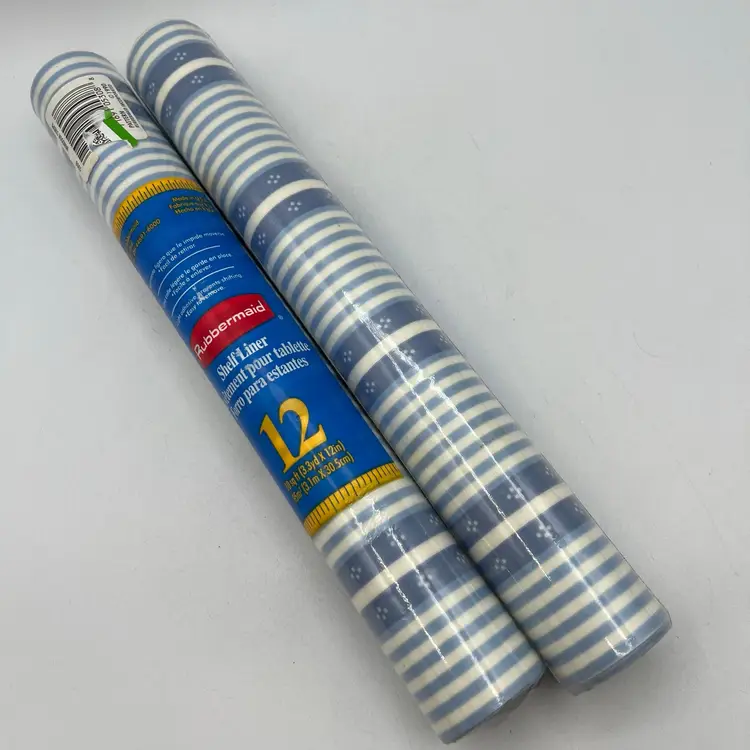 2 Rubbermaid Self Adhesive Shelf Liner Contact Paper Blue White Windsor Stripe