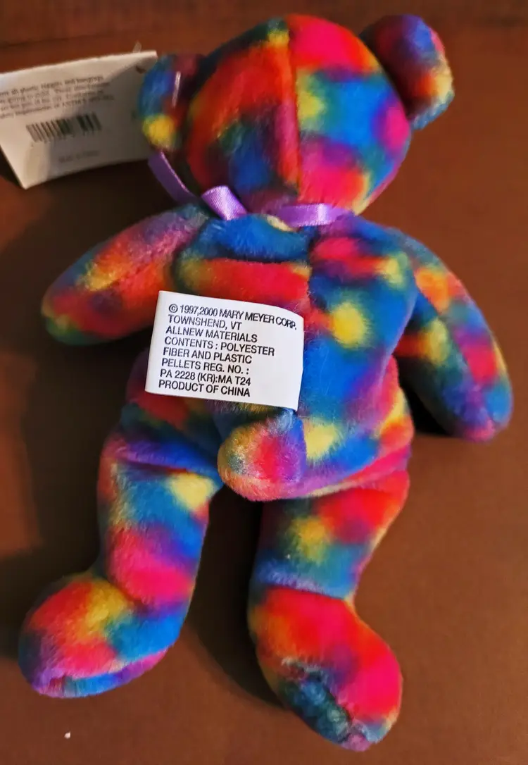 Vintage Mall of America - Minnesota USA Groovy Plush Tie Dye Rainbow Bean Bag Bear c.1997