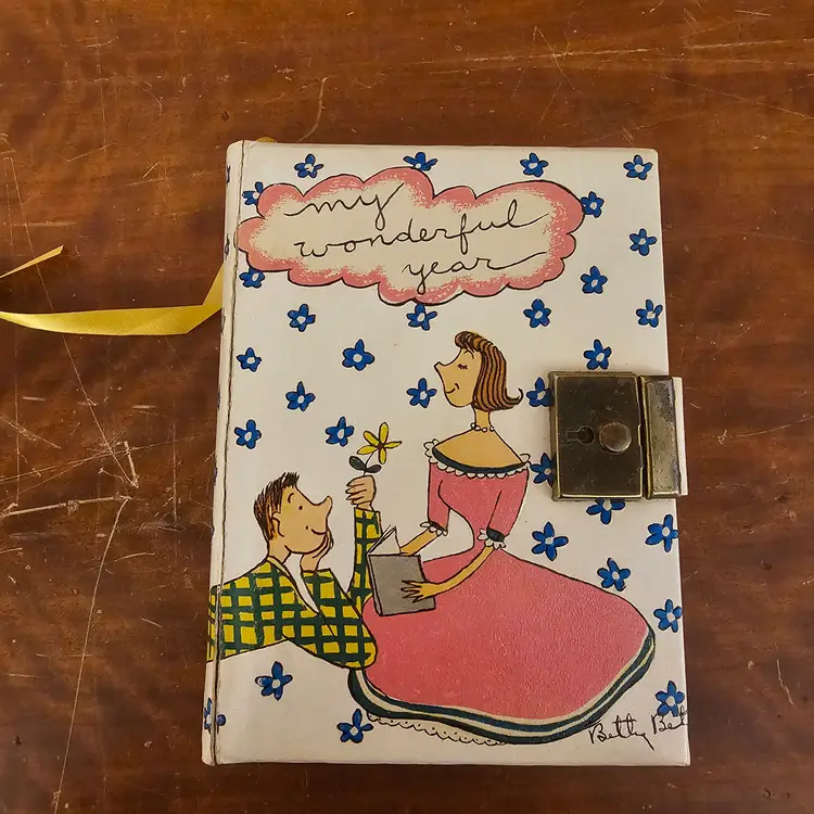 Vintage 1957 Betty Betz "My Wonderful Year" Diary S.K. Smith Co. MCM Teen Art