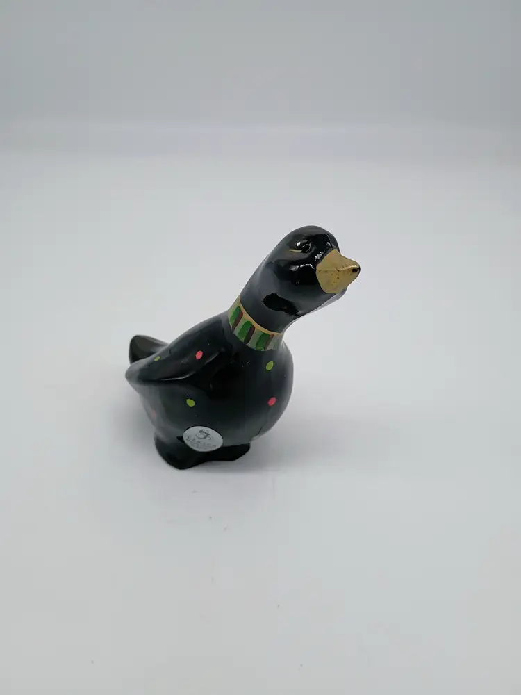 Fenton Art Glass Black Goose / Duck Hand Painted by D. Robinson. Circa 1980's.