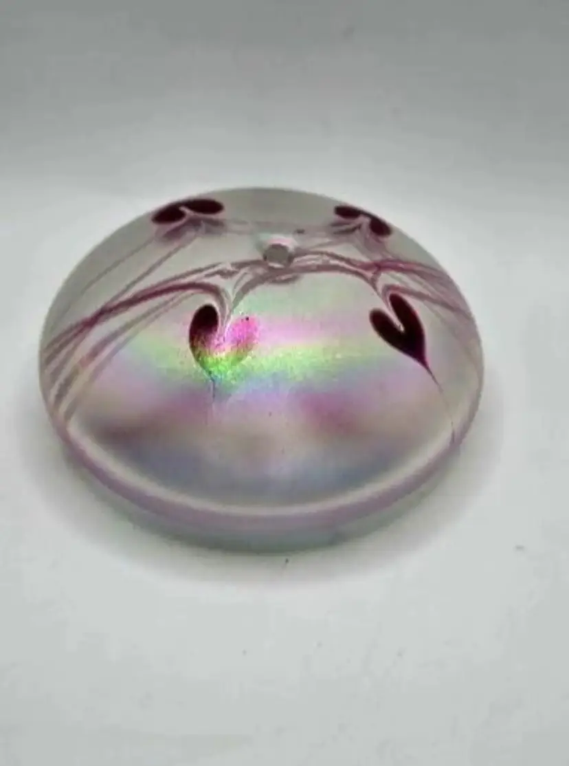 Vintage Eric Peder Brakken Glasshouse Studios Iridescent Pink Blown Art Glass Paperweight / Oil Lamp