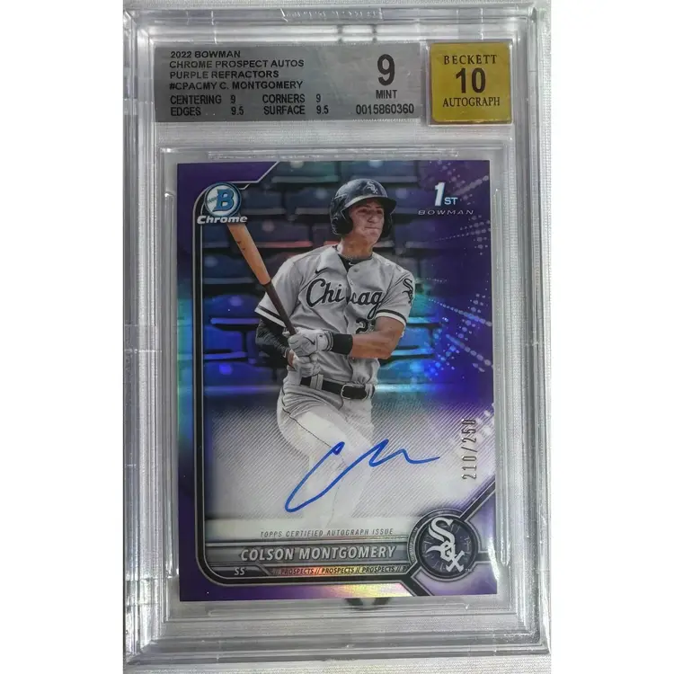 2022 BOWMAN CHROME COLSON MONTGOMERY PURPLE REFRACTOR 1ST AUTO BGS 9/10 Chicago White Sox