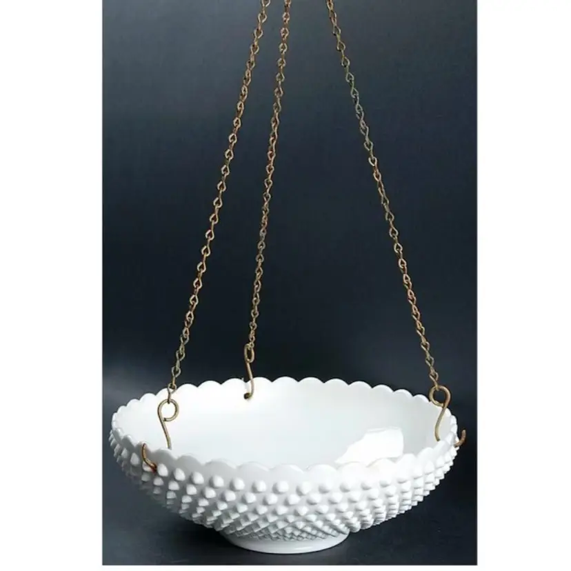 Fenton White Hobnail Hanging Basket - Milk Glass