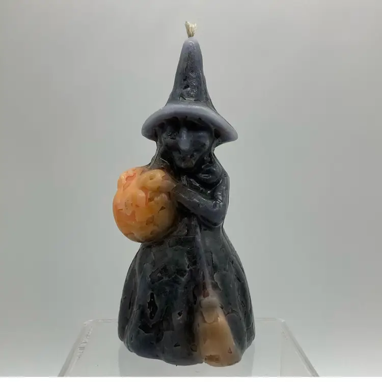 Witch Candle with Jack-O-Lantern & Broom  8"