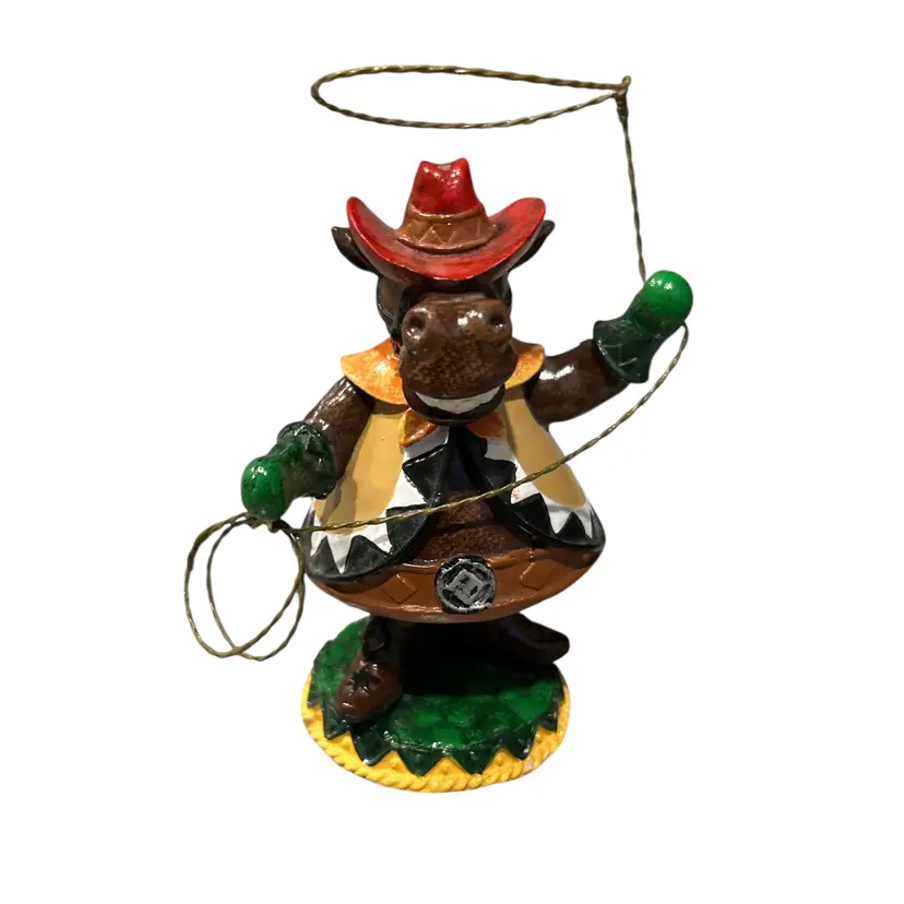 Resin Cow Bobble Head with Lasso Figurine