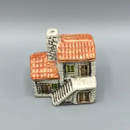 Vintage Miniature Ceramic House with Orange Roof