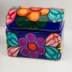 Talavera Blue Floral Trinket Box