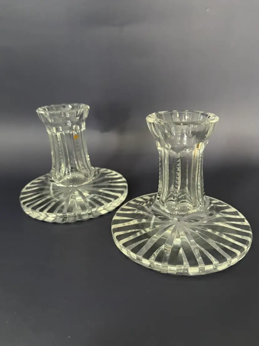 Waterford Crystal Pair of 4" Vintage Paneled Wedge Cut Candlesticks