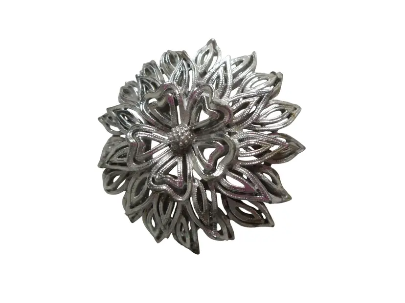 Vintage Lisner Silver Floral Brooch Pin Jewelry