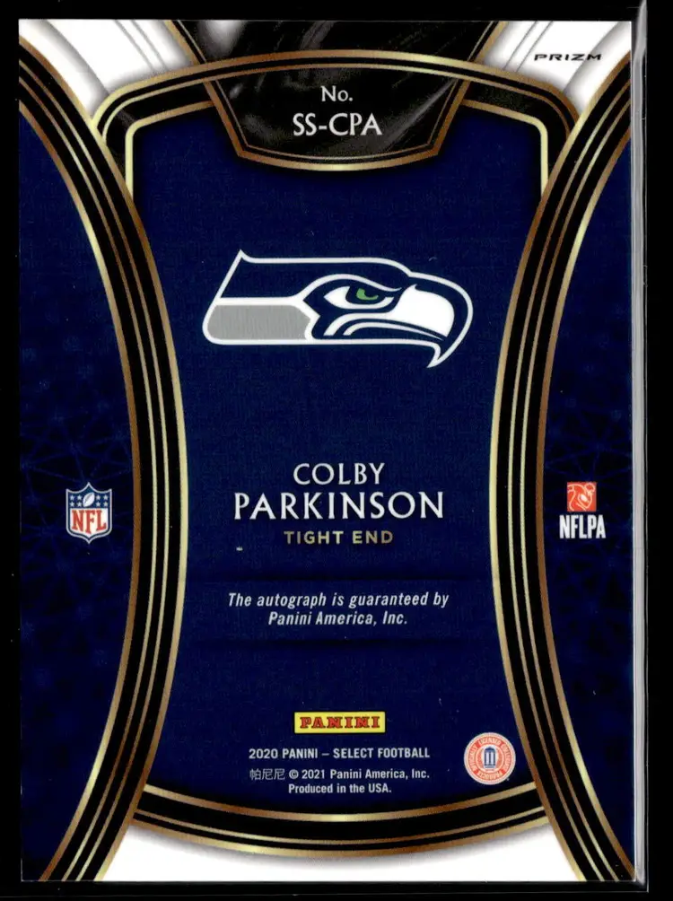 2020 Select Football COLBY PARKINSON RC Rookie Auto Silver Prizm #SS-CPA SEAHAWKS RAMS