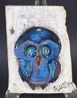 Retro Artisan Redware Ceramic Owl on Wood Wall Decor 8" Tall *As Is*