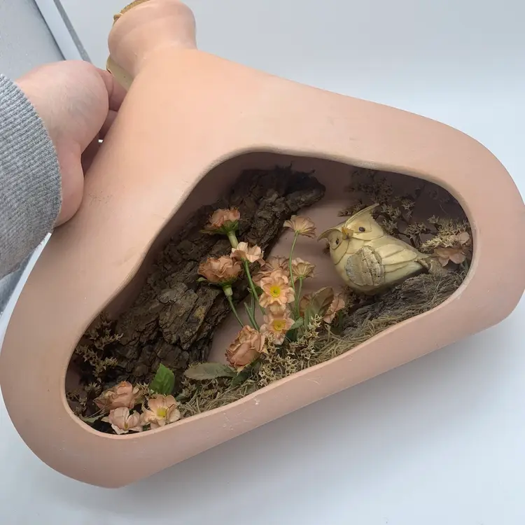 K-Star Productions Owl Wood Whimsical Pink Shadow Box Jar Handmade