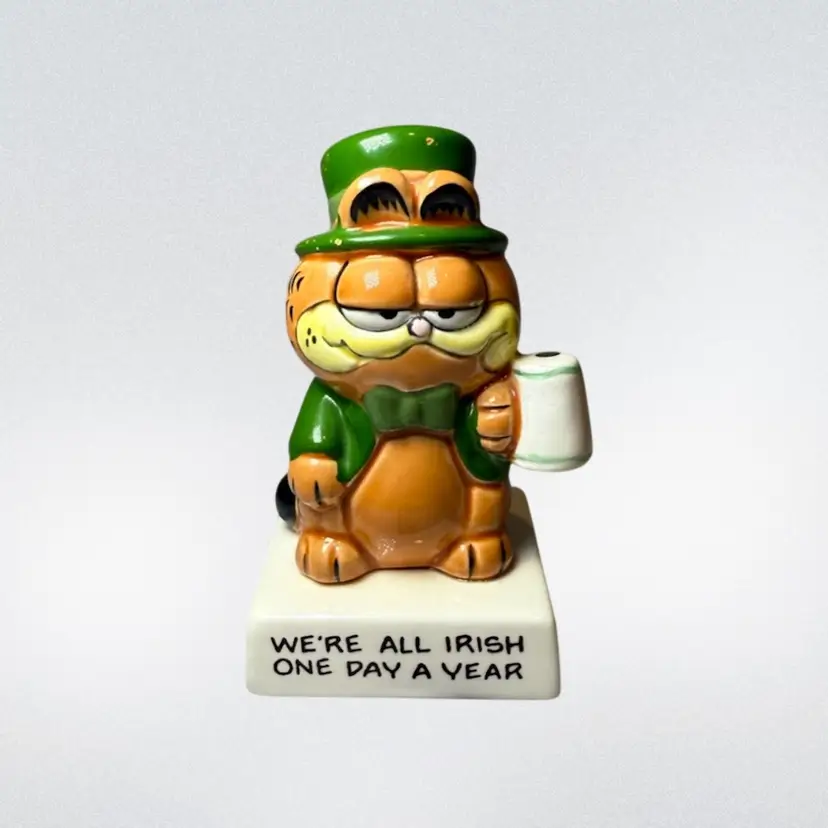 Vintage Saint Patrick’s Day Ceramic Garfield Figure by Enesco