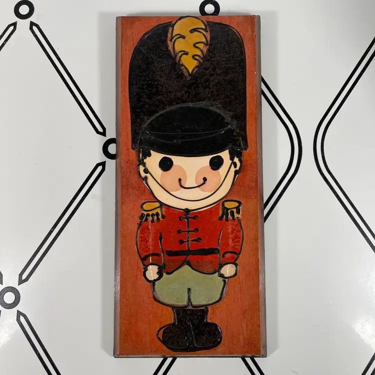 VTG Hand Painted Wooden Wall Art Toy Soldier Boy Christmas Nursery Folk Art USA