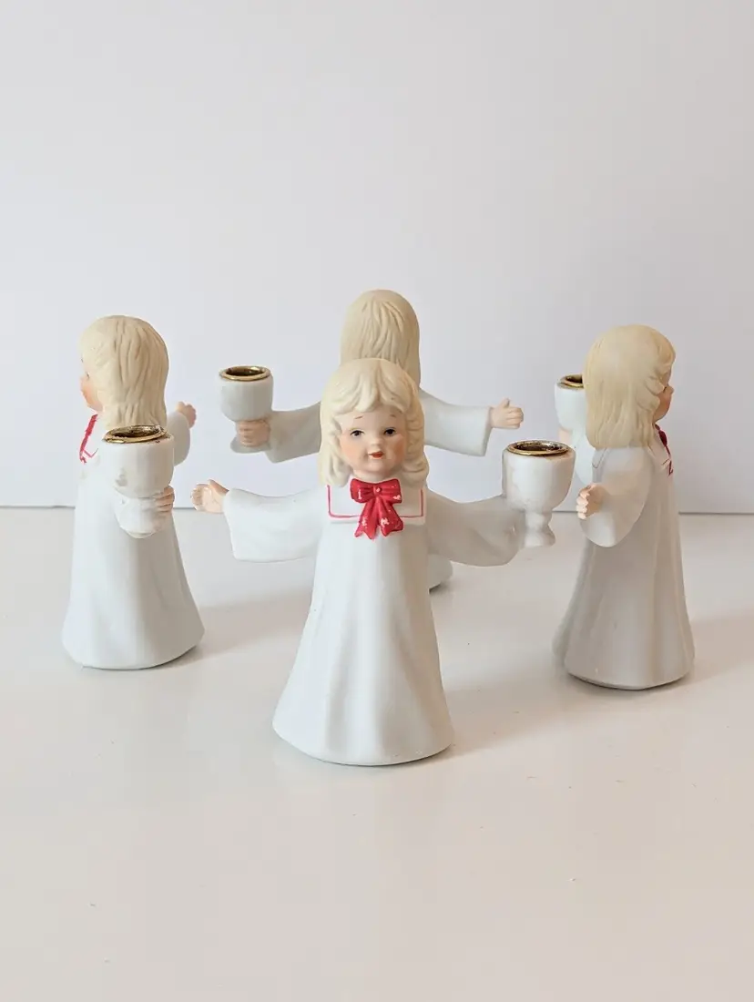 Set of 4 Vintage R R Roman Christmas Choir Girl Advent Candle Holders *READ*